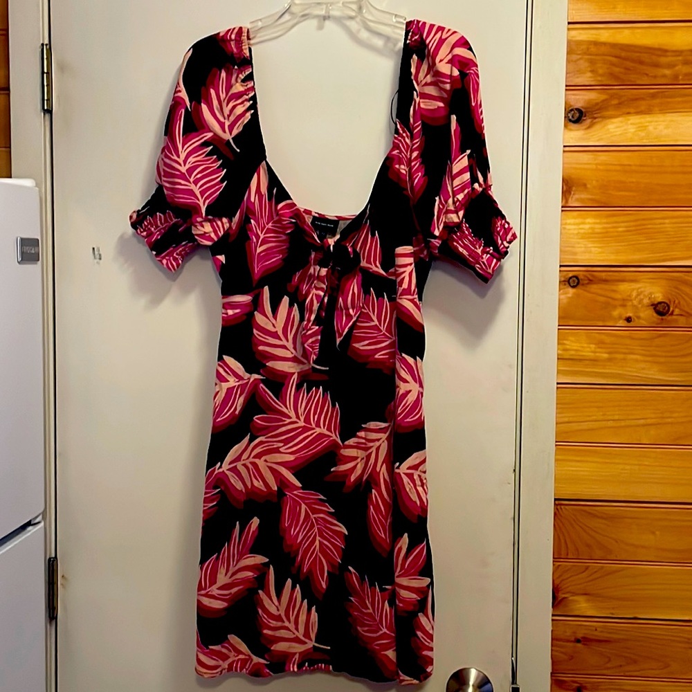 Black and fuchsia colored floral dress by Who What Wear.